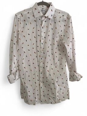 BAR III WHITE BIRD PRINT 100% COTTON LONG SLEEVE BUTTON DOWN SHIRT SIZE SMALL